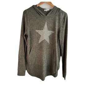 Grayson  Threads  Women’s  Medium  Green  Star  Hooded  Tunic  Top  Casual  Cozy
